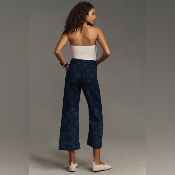 Maeve The Colette Cropped Wide-Leg Jeans Indigo Floral 25 - Picture 2 of 16